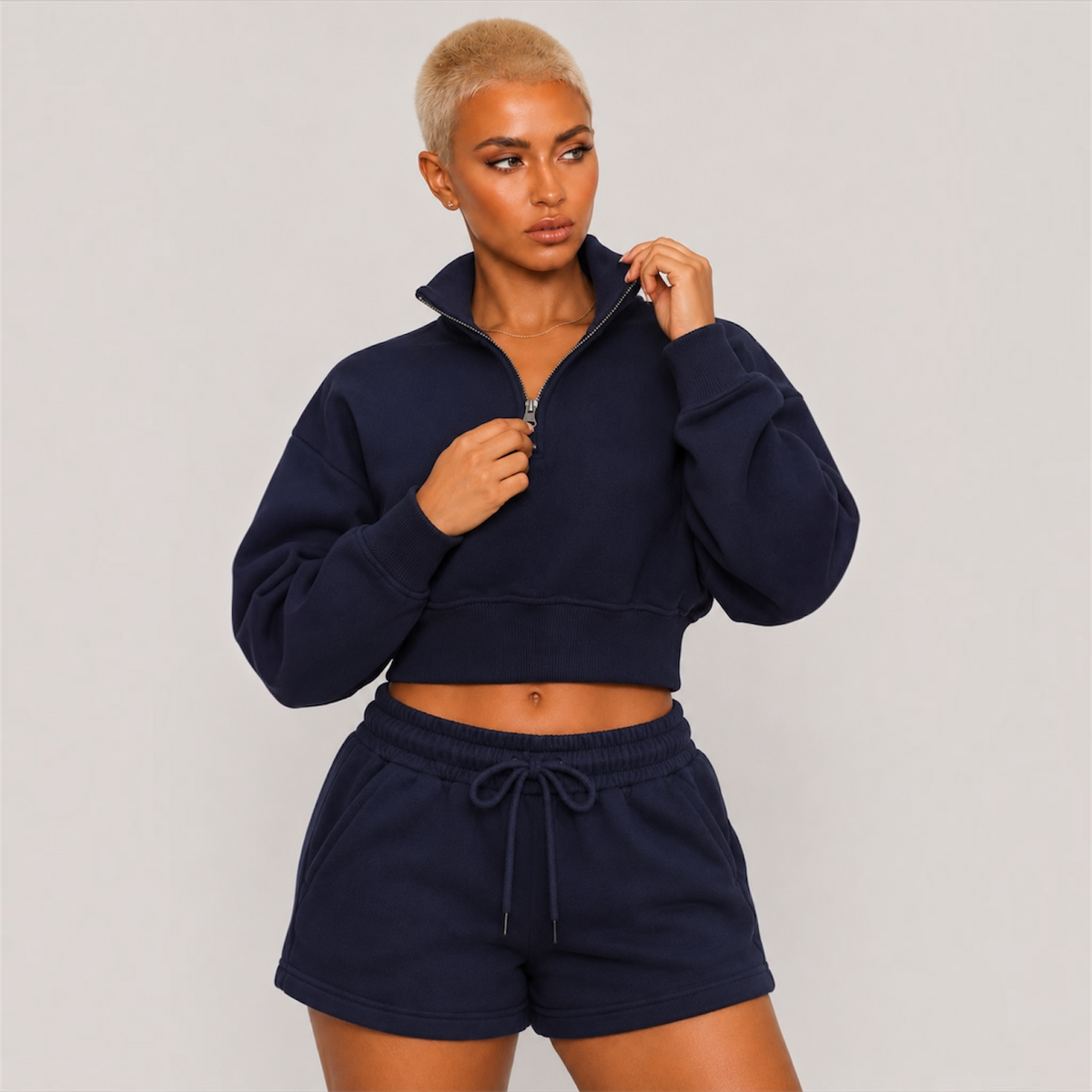 DonDeMarco Cropped Half Zip Fleece Sweatshirt, editorial product image 2
