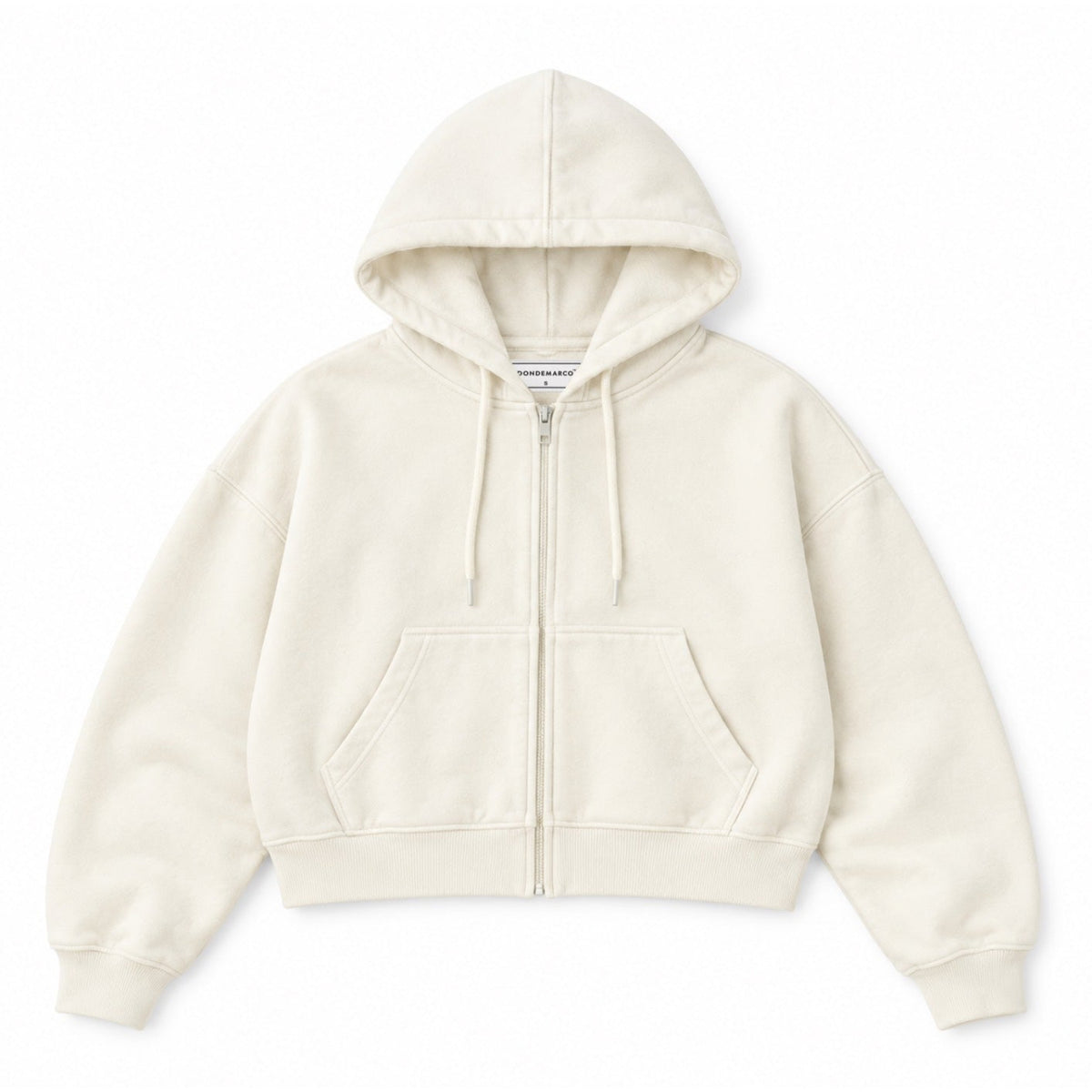DonDeMarco Cropped Fleece Zip Up Hoodie in Cream