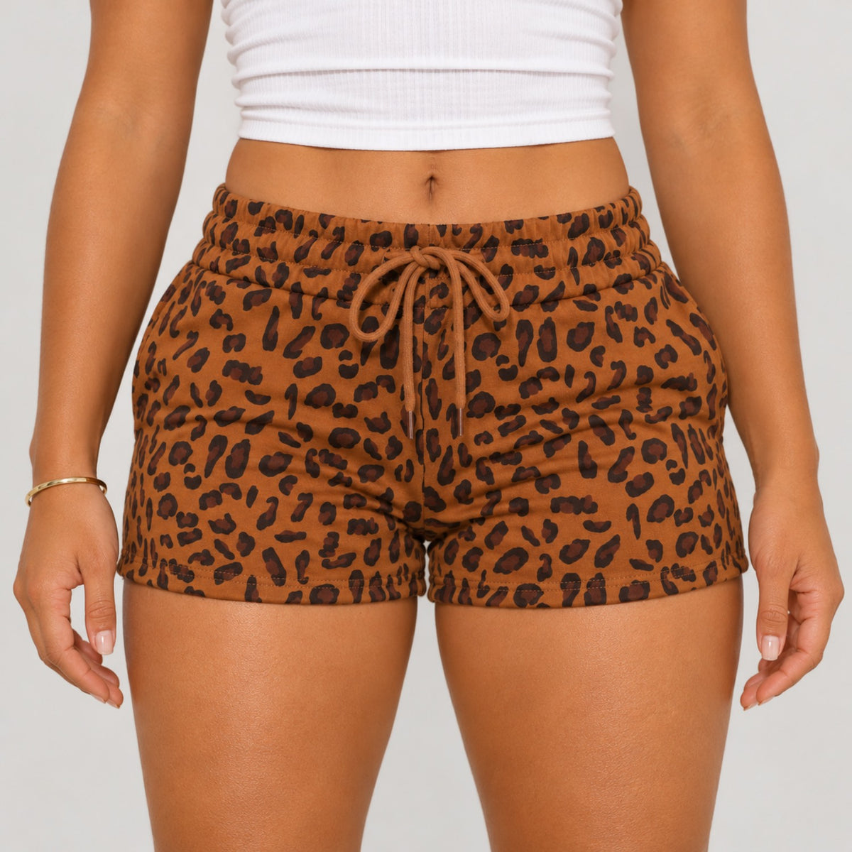 DonDeMarco leopard print fleece sweat shorts close-up