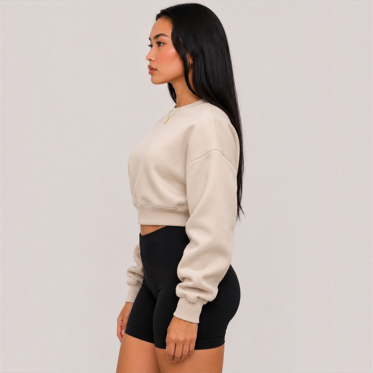 DonDeMarco ivory crop crew sweatshirt editorial view 5