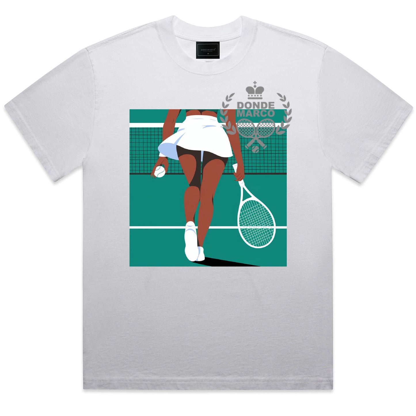 DonDeMarco Baseline Queen Tennis T-Shirt in White – Minimalist Streetwear Tee Featuring Clean Graphic Design and Athletic-Inspired Style