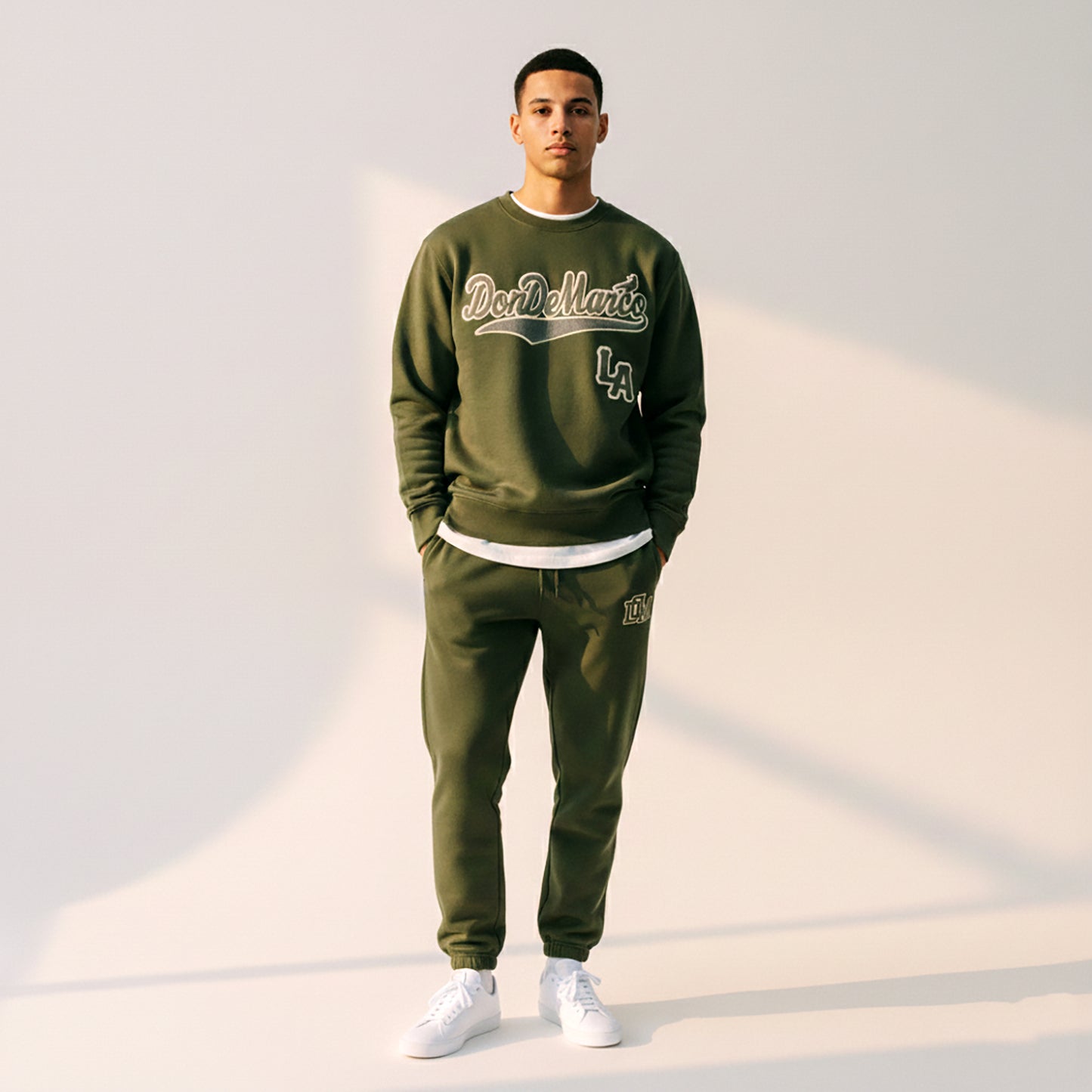 DonDeMarco Script Logo Olive Crewneck Set