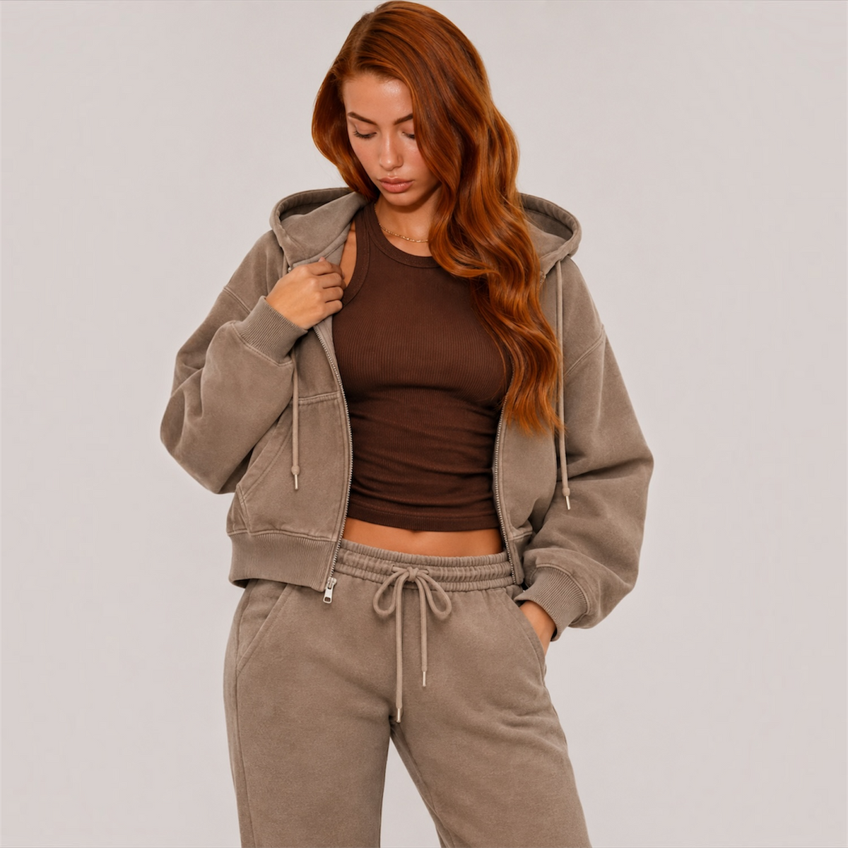 DonDeMarco Cropped Fleece Zip Up Hoodie, editorial product image 1