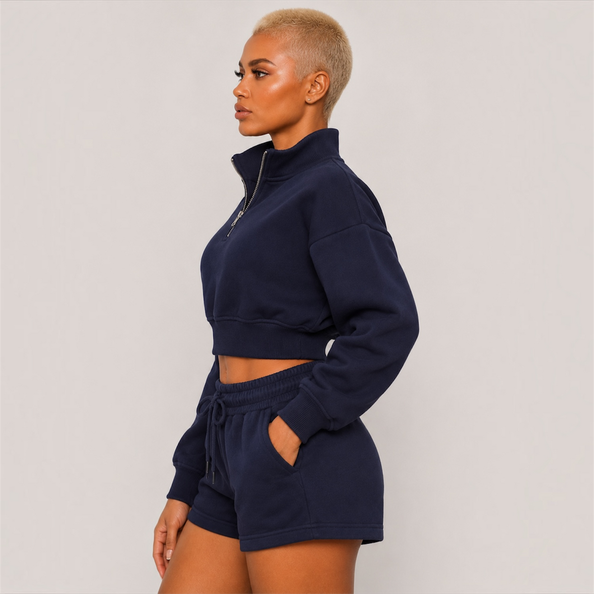 DonDeMarco Cropped Half Zip Fleece Sweatshirt, editorial product image 1