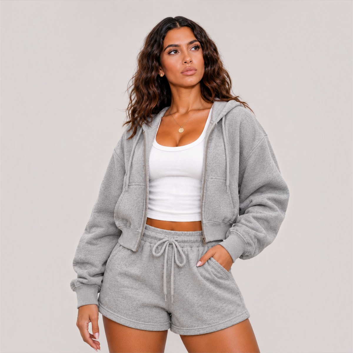 DonDeMarco Cropped Fleece Zip Up Hoodie, editorial product image 3