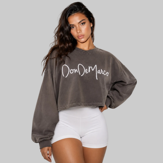 DonDeMarco faded grey heavyweight oversized cropped long sleeve tee editorial image 2