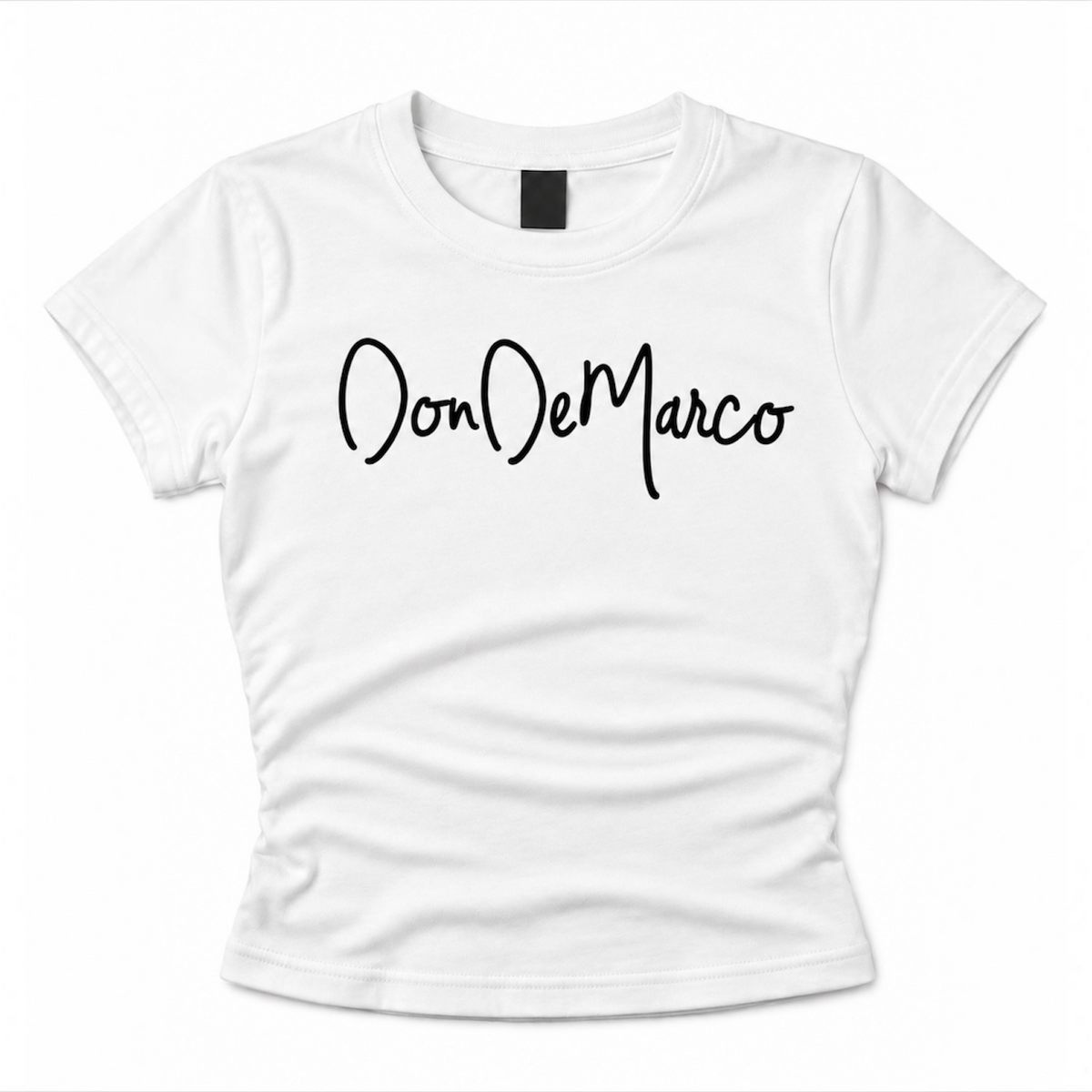 DonDeMarco Women's White Monogram Baby Tee, product photo