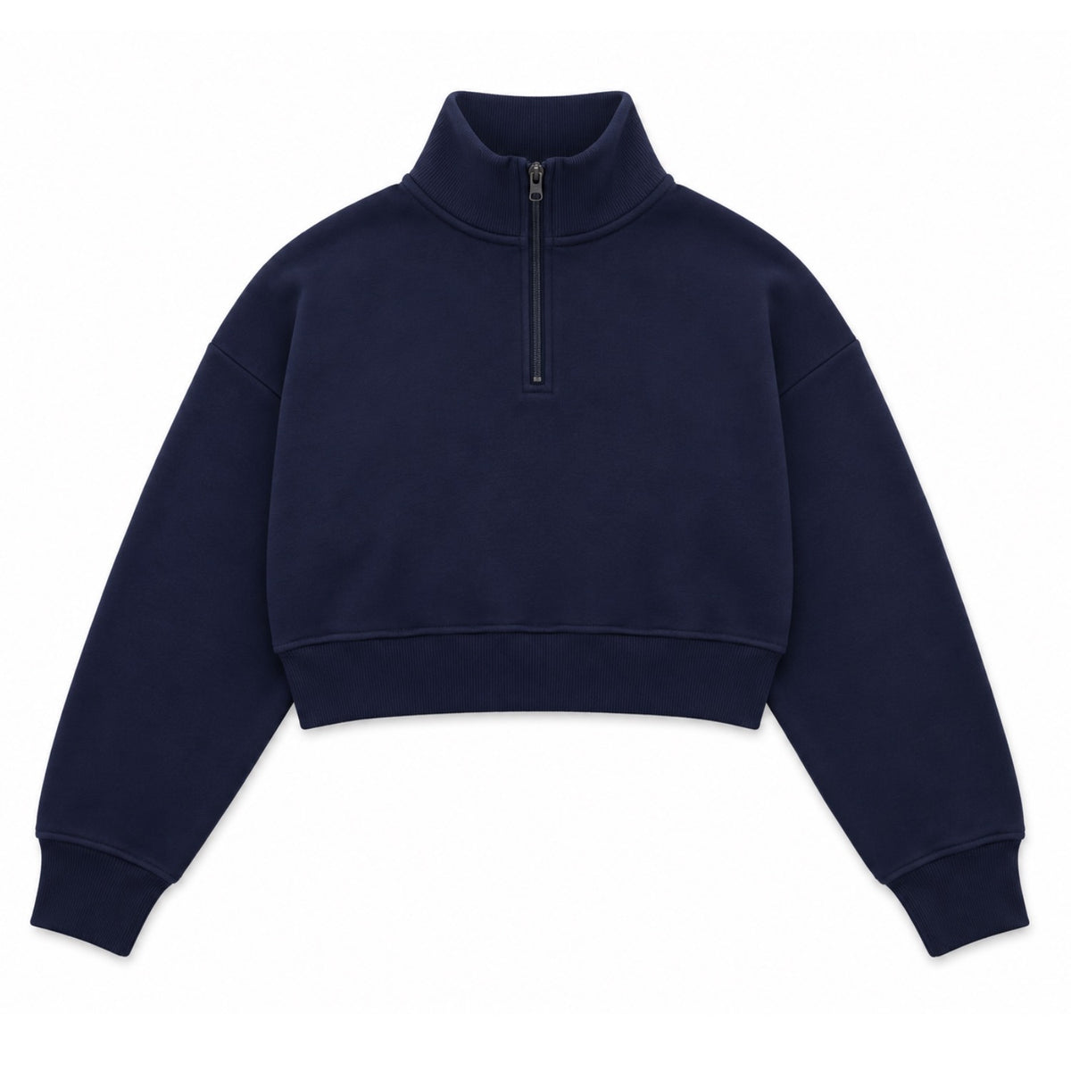 Navy cropped half zip fleece sweatshirt