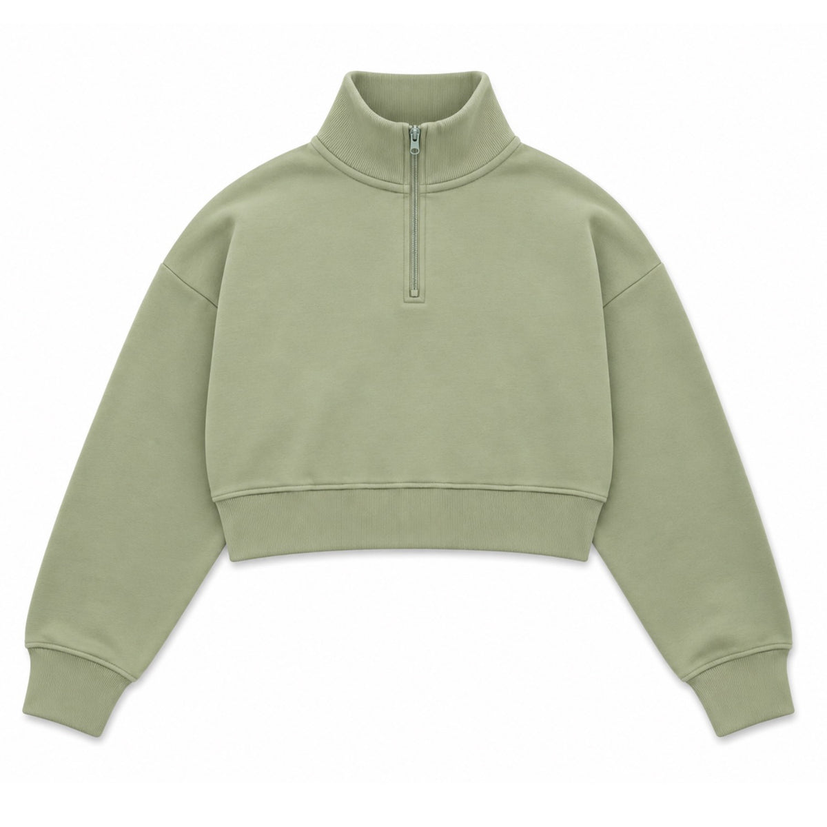 Sage cropped half zip fleece sweatshirt