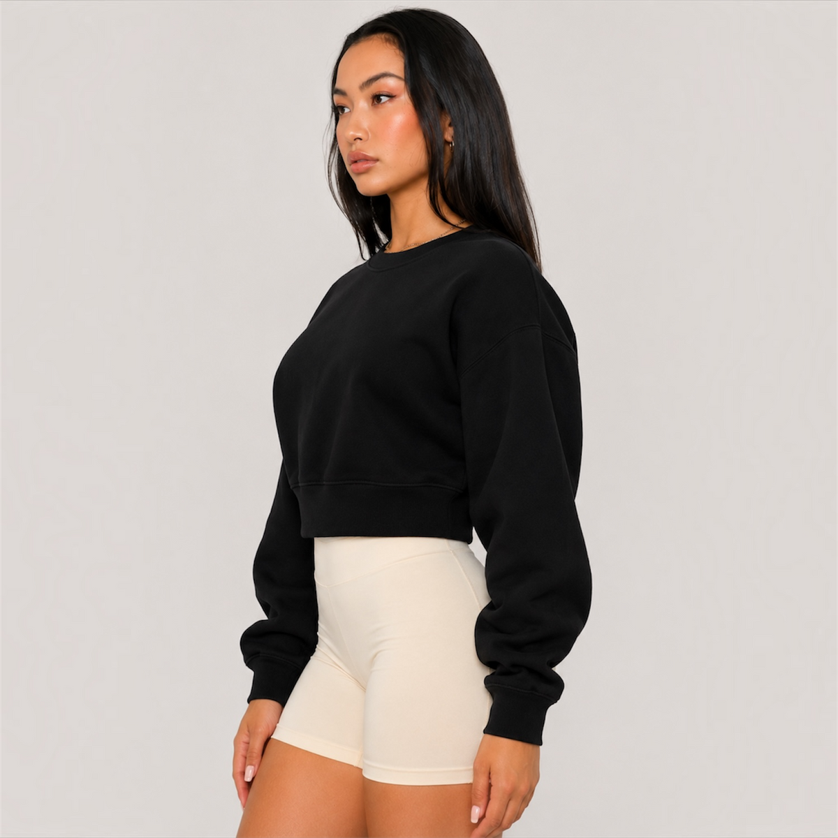 DonDeMarco black cropped sweatshirt editorial view 2