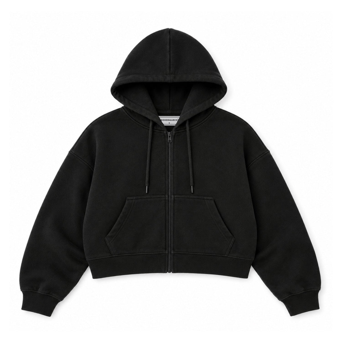 DonDeMarco Cropped Fleece Zip Up Hoodie in Black