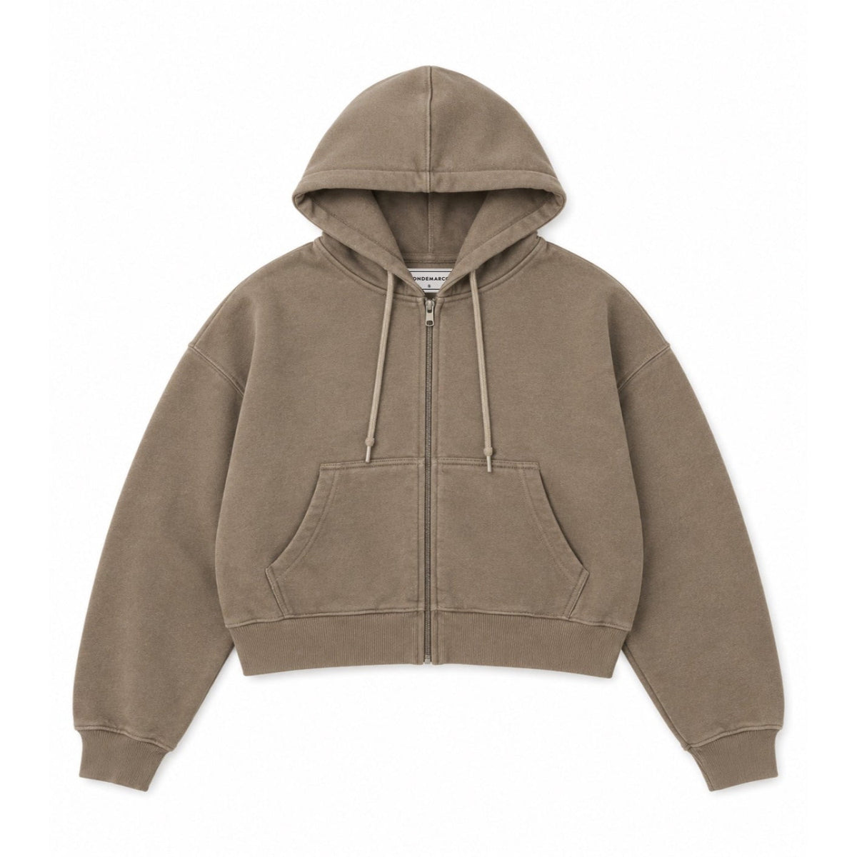 DonDeMarco Cropped Fleece Zip Up Hoodie in Taupe