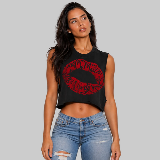 DonDeMarco red lips graphic cropped muscle tank front model