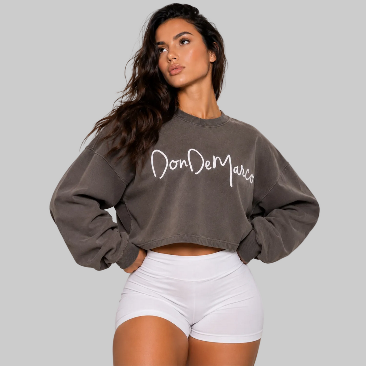DonDeMarco faded grey heavyweight oversized cropped long sleeve tee editorial image 1