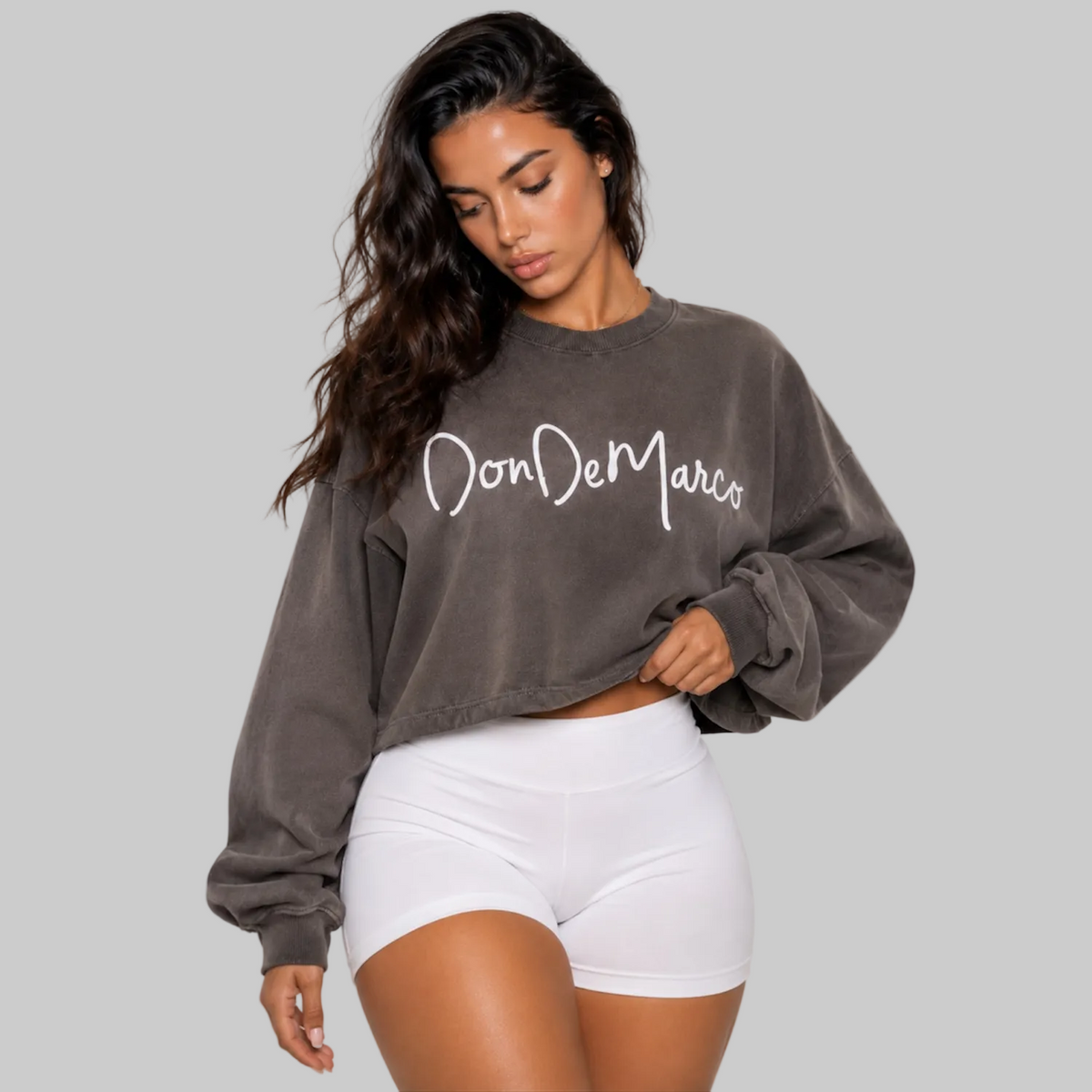 DonDeMarco faded grey heavyweight oversized cropped long sleeve tee editorial image 3