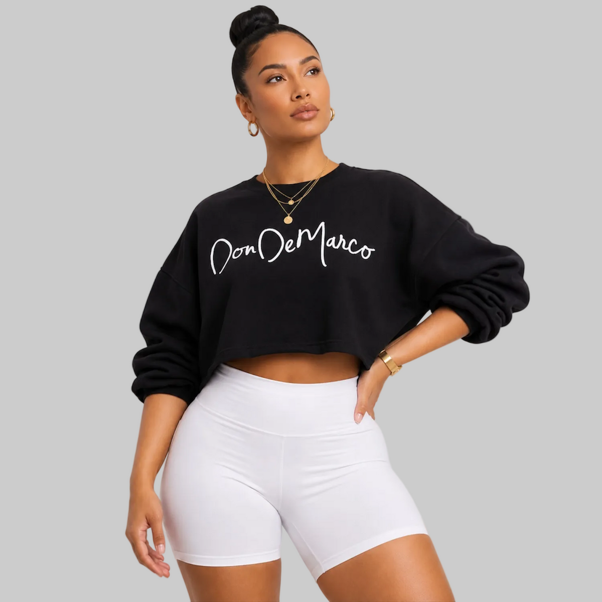 DonDeMarco heavy faded long sleeve cropped tee angled model view