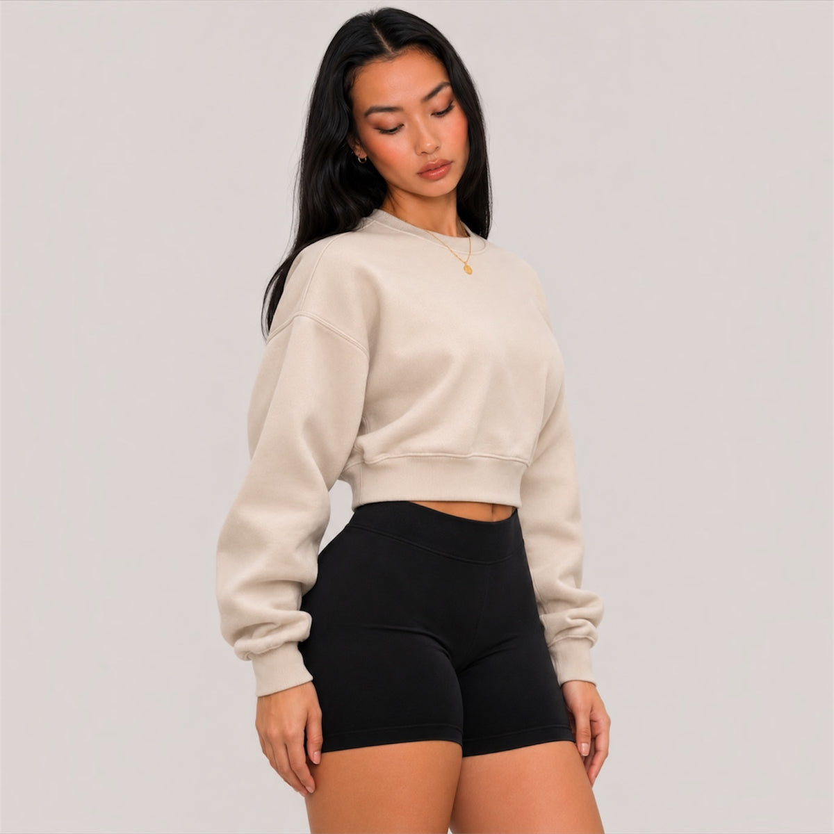 DonDeMarco ivory crop crew sweatshirt editorial view 4