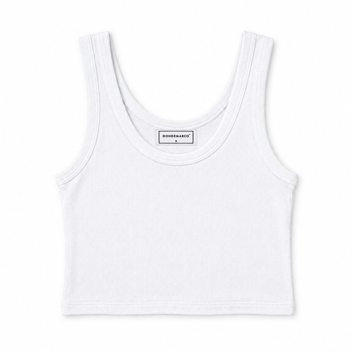 DonDeMarco Ribbed Scoop Neck Crop Tank in White