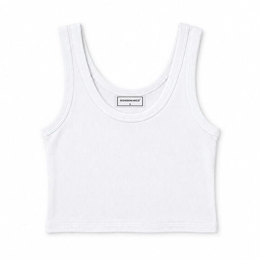 DonDeMarco Ribbed Scoop Neck Crop Tank in White
