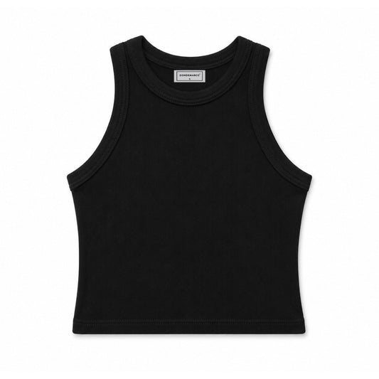 DonDeMarco Cropped High Neck Ribbed Tank Top in black