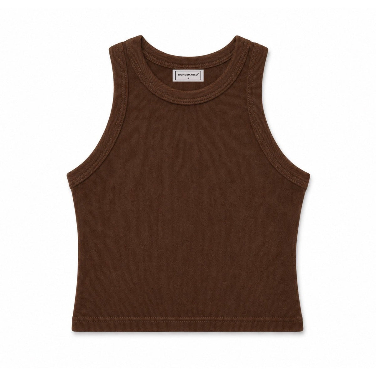 DonDeMarco Cropped High Neck Ribbed Tank Top in brown