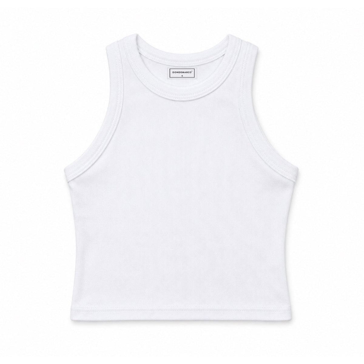 DonDeMarco Cropped High Neck Ribbed Tank Top in white