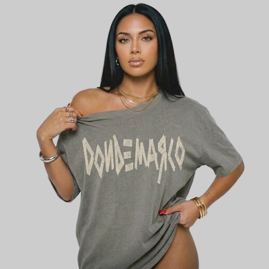 DonDeMarco Women's Masking Tape Faded T-Shirt, grey model image 4