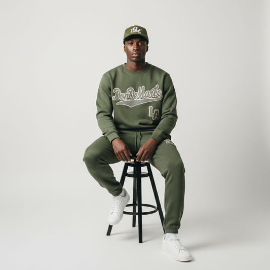 DonDeMarco Script Logo Olive Crewneck Set