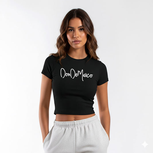 DonDeMarco Women’s Black Monogram Baby Tee