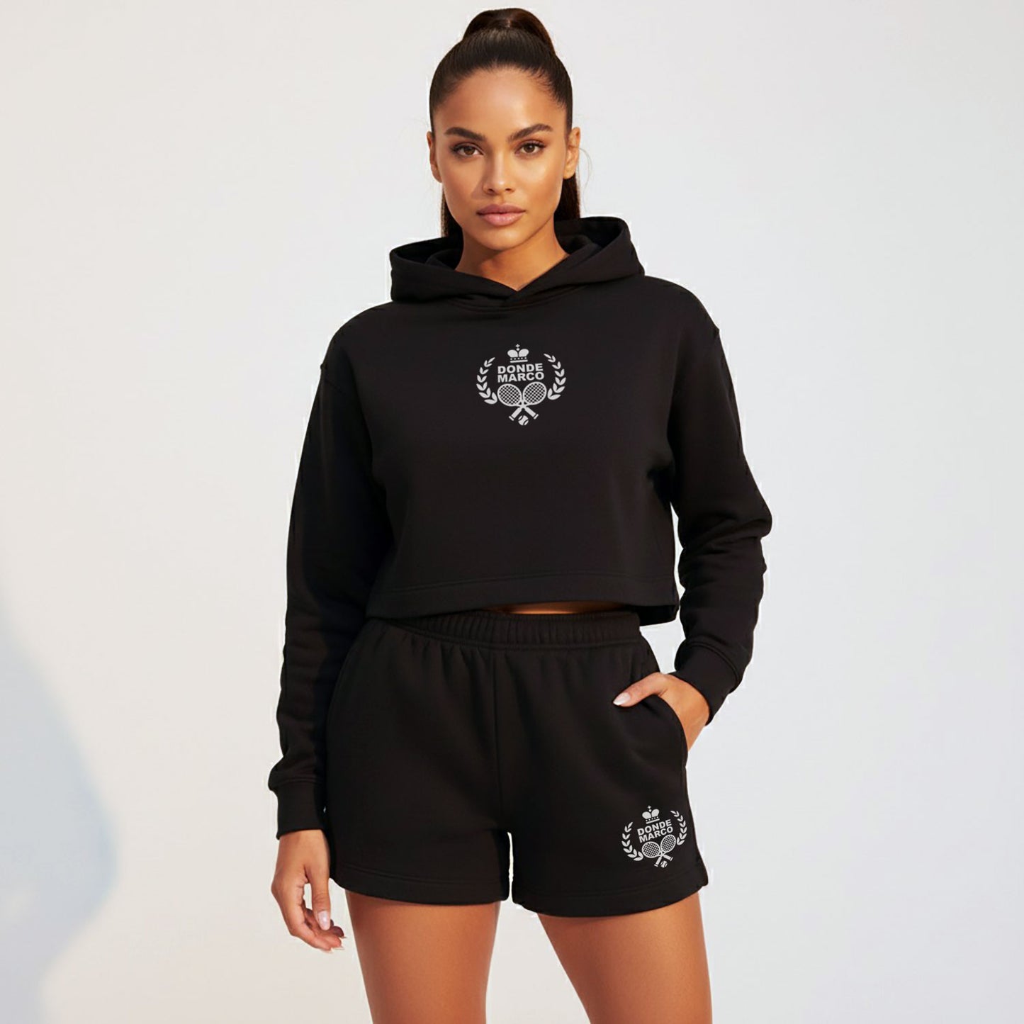 Women's Crown & Racket Cropped Hoodie by DonDeMarco