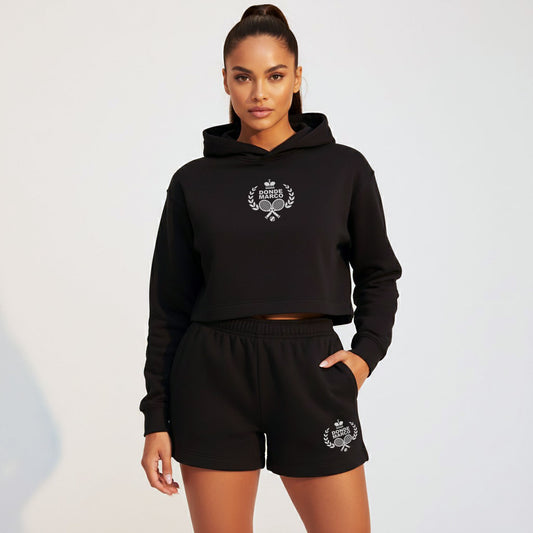 DonDeMarco Women's Crown and Racket Cropped Hoodie, black model view