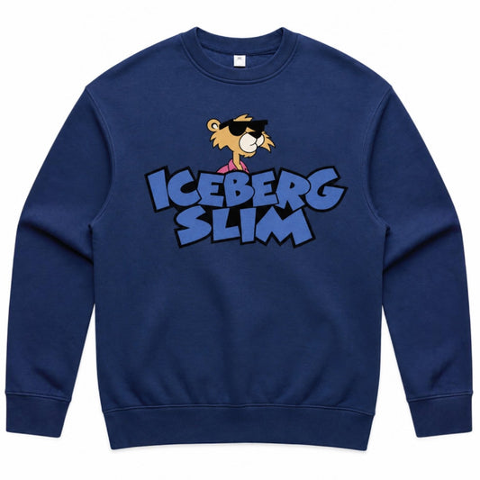 Off Brand Iceberg Slim cobalt graphic crewneck sweatshirt product view
