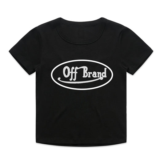 Off-Brand Oval Script Badge Logo Baby Tee – Mini Streetwear T-Shirt