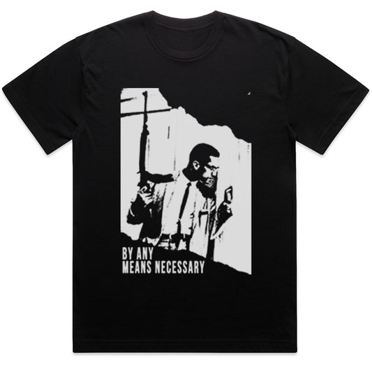 Off-Brand “By Any Means Necessary” Malcolm X T-Shirt – Vintage Protest Streetwear